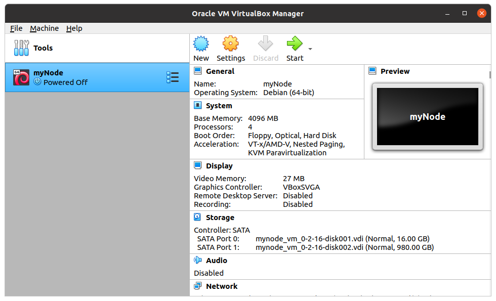 Virtual Box Manager: main page